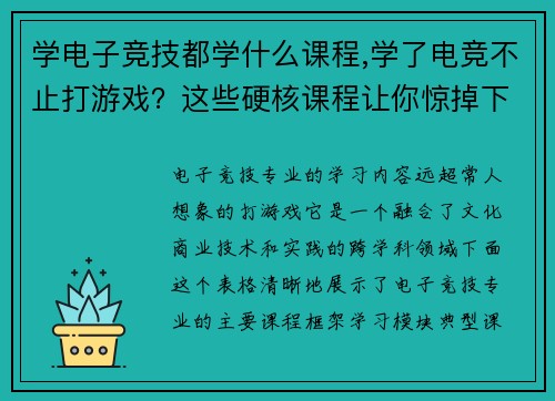学电子竞技都学什么课程,学了电竞不止打游戏？这些硬核课程让你惊掉下巴